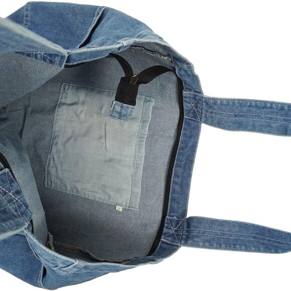 Denim Tote Bag Casual Style Lightweight Classic Retro Travel Shopper Shoulder Ha - Picture 5 of 5